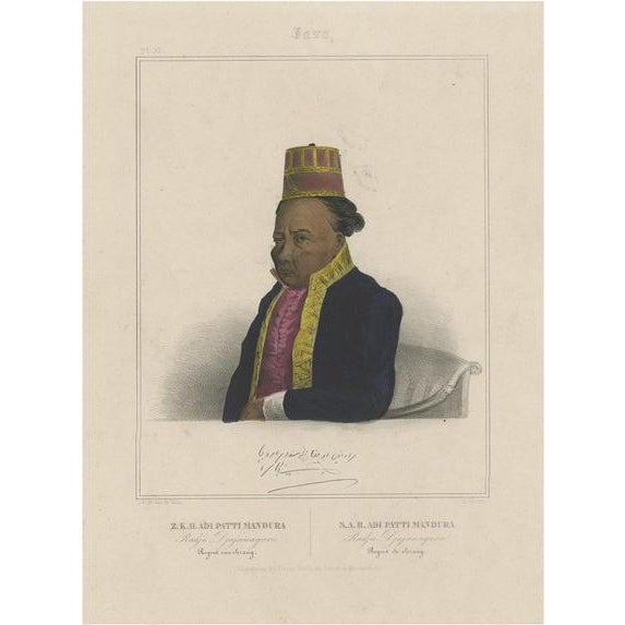 Mid 19th Century Van de Velde, Portrait of Adi Patti Mandura, King of Djajanagara, Regent of Serang on Java, 1844, Print For Sale - Image 5 of 5