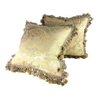 The Silk Trading Co. Tasseled Chinoiserie Silk Pillows/a Pair. For Sale