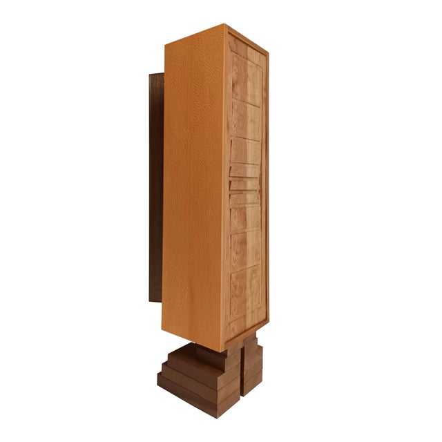 Sculpted Mayan Totem "Orange" by Pietro Meccani. This sculptural piece is made entirely of larch, cherry, and maple wood...