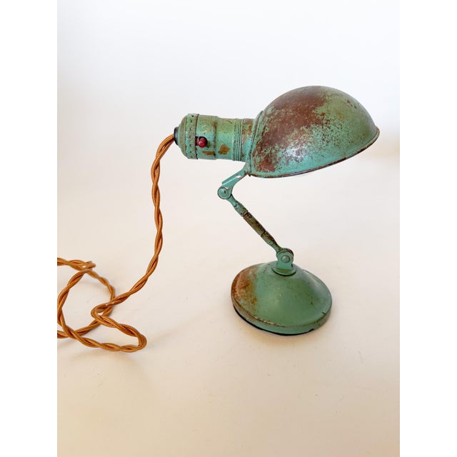 Antique Industrial Turquoise Heavy Brass Shelf or Hang Task Lamp, Articulating For Sale - Image 10 of 15