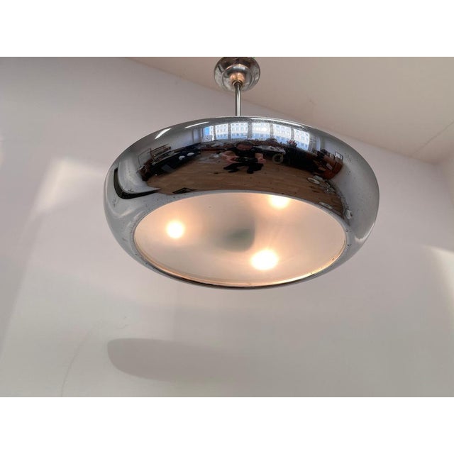 Josef Hurka Bauhaus Chrome UFO Pendant attributed to Josef Hurka for Napako, 1940s For Sale - Image 4 of 9