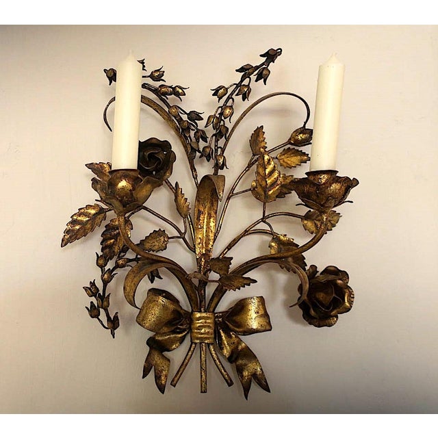 Gilt Tole Double-Wall Candleholders with Roses from Hans Kögl, 1960s, Set of 2 For Sale - Image 10 of 18