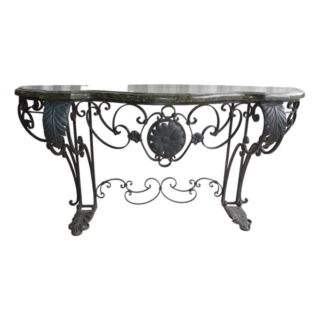 Antique Console Table in Wrought Iron and Marble, 1800s For Sale