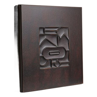 Tohqio — Matte Black Wall Sculpture, Geometric Relief Carved on Patinated Wood Composite For Sale