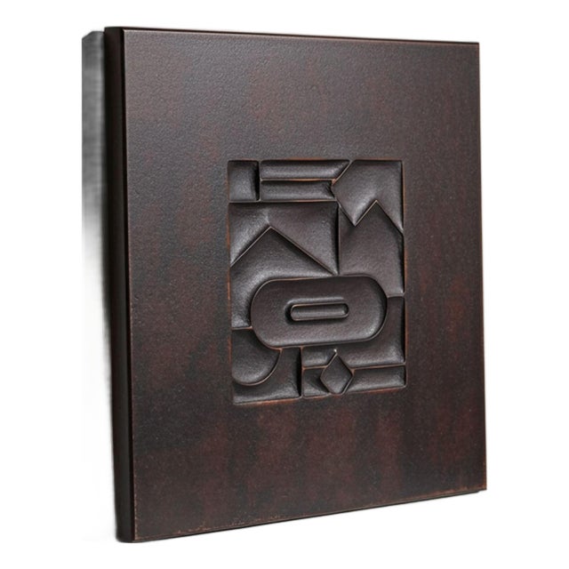 Tohqio — Matte Black Wall Sculpture, Geometric Relief Carved on Patinated Wood Composite For Sale