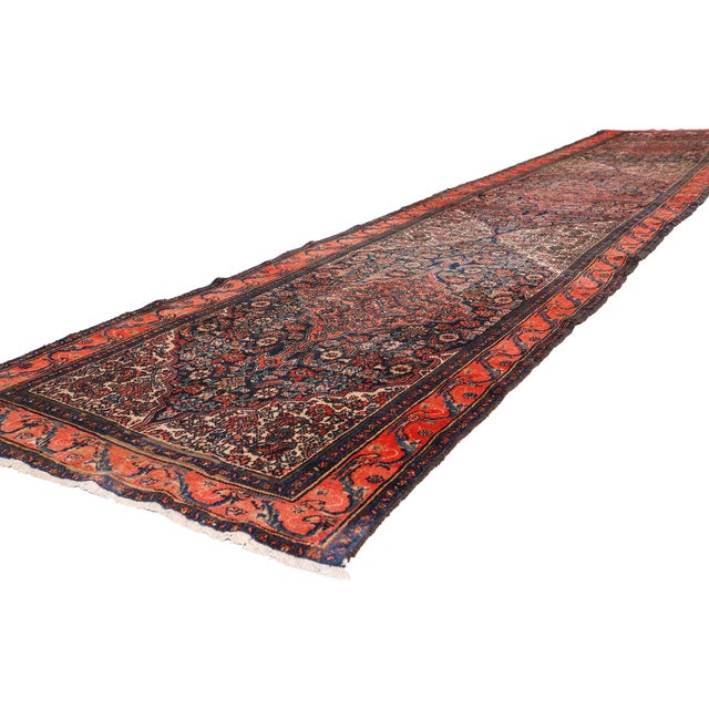 79415 Antique Persian Bibikabad Rug Runner, 03'05 x 17'00. The Medallion Passage: An Antique Persian Bibikabad Masterpiece...