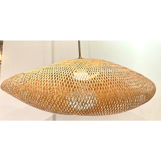 Stylish Revelation Modern Woven Bamboo Bonnet Pendant Light, showroom floor sample