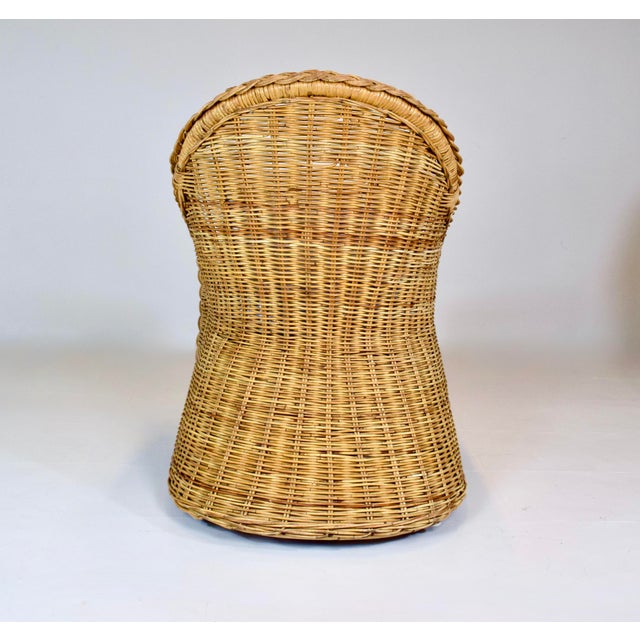 Coastal Braided Wicker Rattan Chairs After Michael Taylor Blue & White Stripes Upholstery For Sale - Image 12 of 13