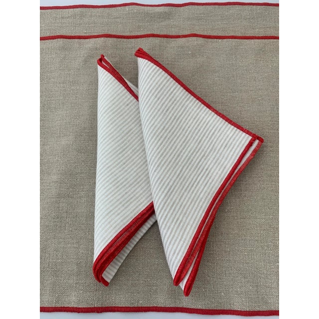 Contemporary FirmaMenta Italian Natural Raw Linen Placemats With Red Embroidered Edge. A Pair For Sale - Image 3 of 8