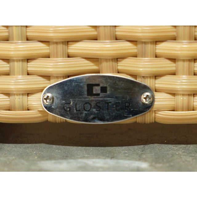 Gold Garden Table and Stool Set on Wheels Glass with Wicker, Set of 5 For Sale - Image 8 of 18