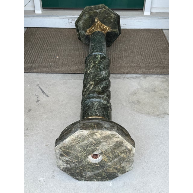 Fine Antique 1800s Verde Antico Marble Column Pedestal Ft. Gilded Corinthian Capital For Sale - Image 13 of 15