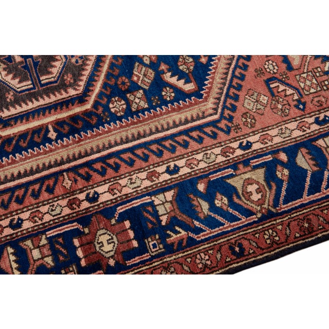 Vintage Handmade Persian Red Geometric Wool Rug 4'10" X 6'4" For Sale In New York - Image 6 of 11