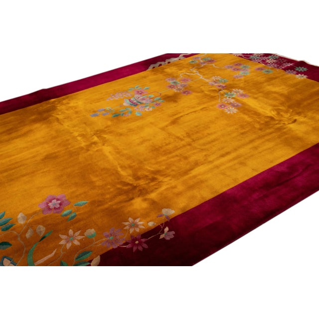 Antique Godenrod Art Deco Chinese Wool Rug 8 Ft 8 in X 11 Ft 5 In. For Sale - Image 4 of 13