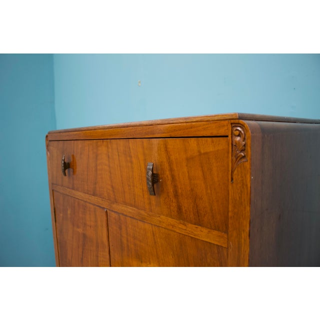British Art Deco Burr Walnut Tallboy Linen Cabinet, 1930s For Sale - Image 6 of 9