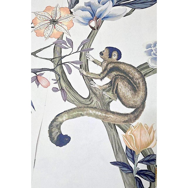 Chinoiserie/Botanical Anthropologie Chloe Wallpaper Mural, Birds and Monkeys, 7 Panels For Sale - Image 10 of 15