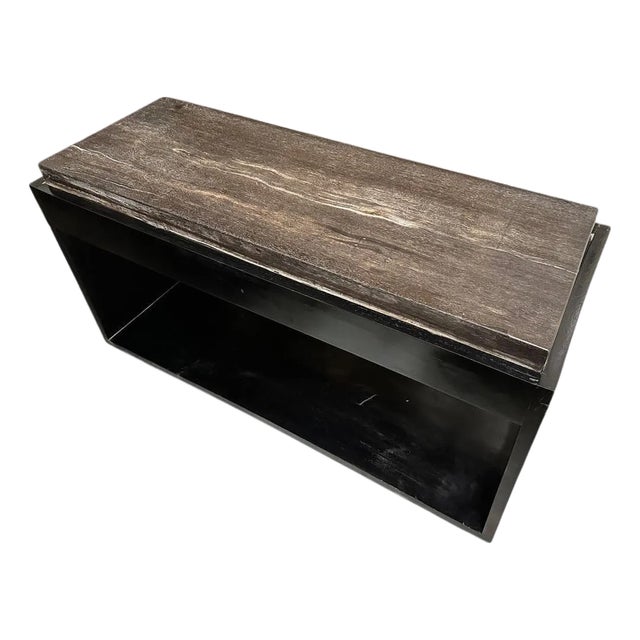 Andrianna Shamaris Petrified Wood Slab with Minimalist Teak Wood Base For Sale