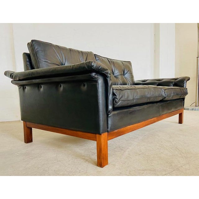 Vintage Scandinavian Black Buttoned Leather Sofa from Ikea, 1960s For Sale - Image 12 of 18