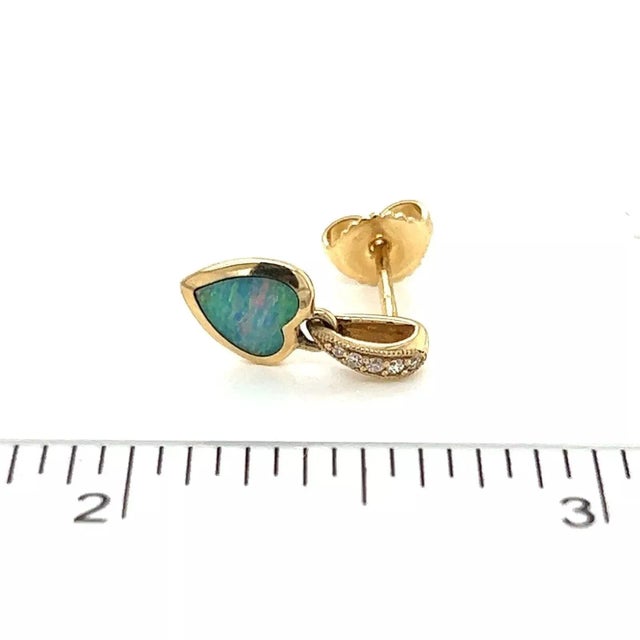 Kabana Diamond Fire Opal 14k Yellow Gold Heart Small Dangle Earrings - 2 Pieces For Sale - Image 4 of 4