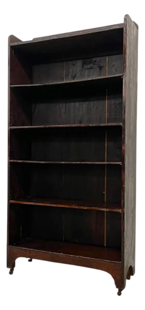 Decorative Wooden Bookcase on Casters - Early 20th Century Open-Shelf Storage