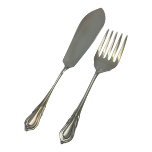 1980s Silver Plated Pair Fish Servers, Fish Serving Fork & Fish Serving Knife, Lily.