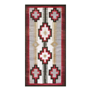 1920s Small Tribal Antique Bold Geometric Native American Flat Weave Navajo Rug For Sale
