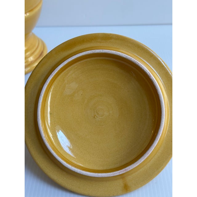 1980s Arte Italica "Sole Mustard" Ceramic 13" Tall Yellow Jar With Lid Grapes Leaves Design Made in Italy For Sale - Image 14 of 18