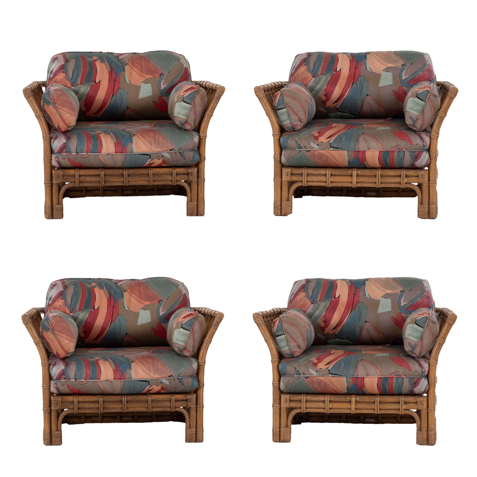 1990s Rattan Lounge Chairs by Brown JordanSet of Four Chairish