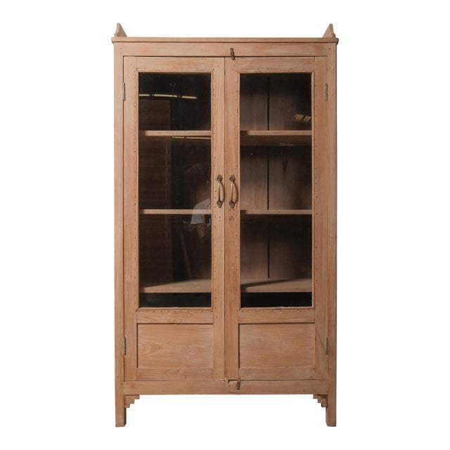 Bleached Wood Glass-Front Display Cabinet For Sale