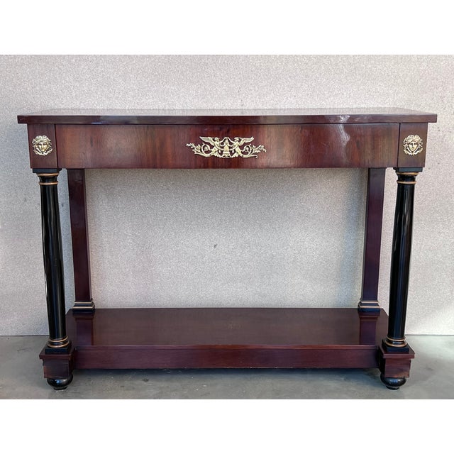 Biedermeier Biedermeier Console With Ebonized Columns and Bronze Mounts and Drawer For Sale - Image 3 of 12