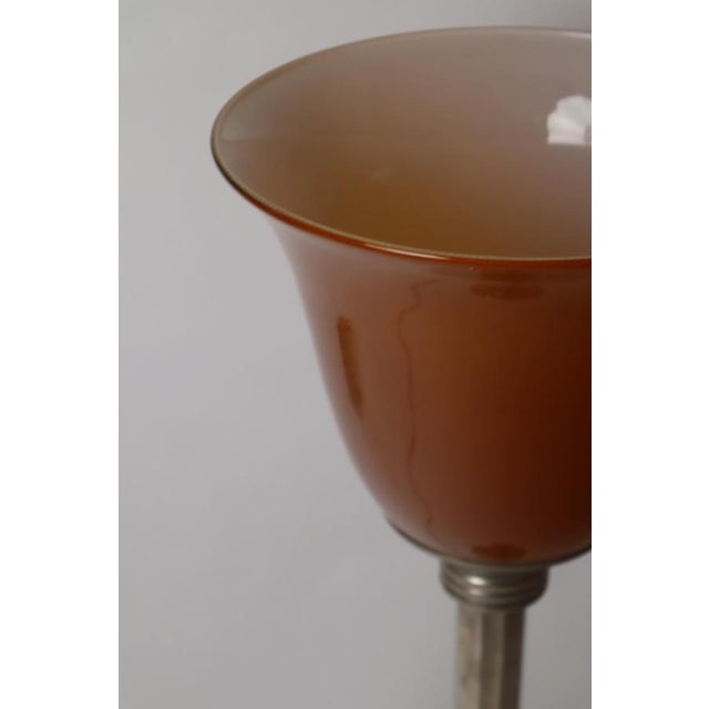 French Art Deco Style Table Lamp with Brown Overlay Glass, 1980s For Sale - Image 13 of 17