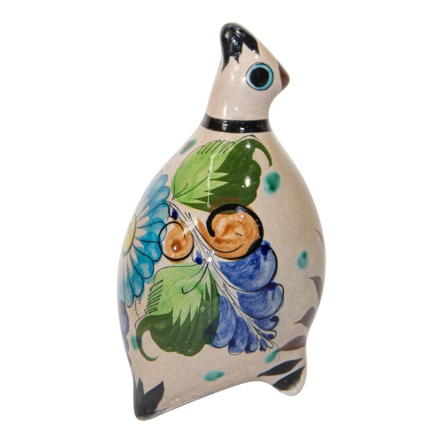 Mexican Vintage Ken Edwards Tonala Pottery Hand Painted Quail Bird For Sale