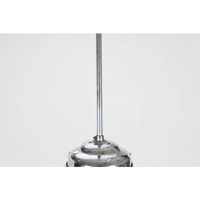 Aqua Art Deco French Pendant Lamp with Green Glass Shade, 1940 For Sale - Image 8 of 10