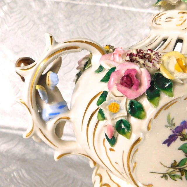 1940s Dresden Footed Bowl With Angels and Three Dimensional Flowers For Sale - Image 5 of 18