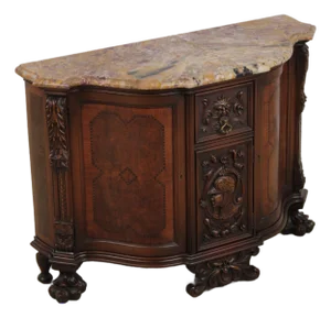 Vintage Louis XV Style Carved Inlaid Commode Server W. Marble Top