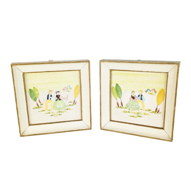Italian Wall Decorative Ceramic Tiles with Wooden Frame by Lina Poggi Assalini for Ce. As., 1950s, Set of 2 For Sale - Image 11 of 11