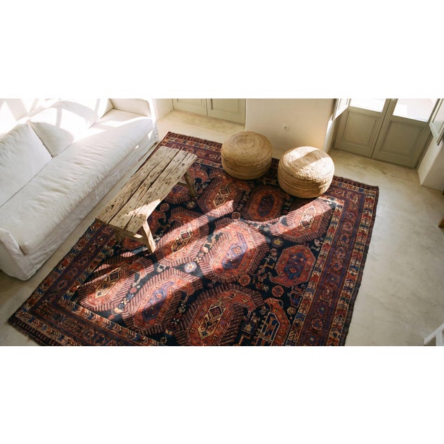 Textile 1880s Black Tribal Antique s.e. Persian Afshar Paisley Rug 4'2" X 6'3" Handknotted Wool Carpet For Sale - Image 7 of 9