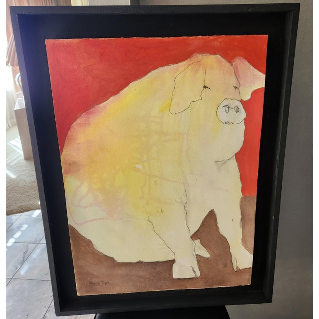 Fabulous Fine Art Water Media Painting Superior Pig Artist Roberta Dyer For Sale In San Diego - Image 6 of 15
