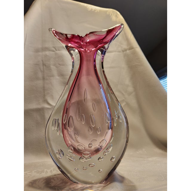 Mid-Century Modern Mid 20th Century Large 15" Flavio Poli for Seguso Murano Glass Vase - Pink Sommerso Bullicante For Sale - Image 3 of 10
