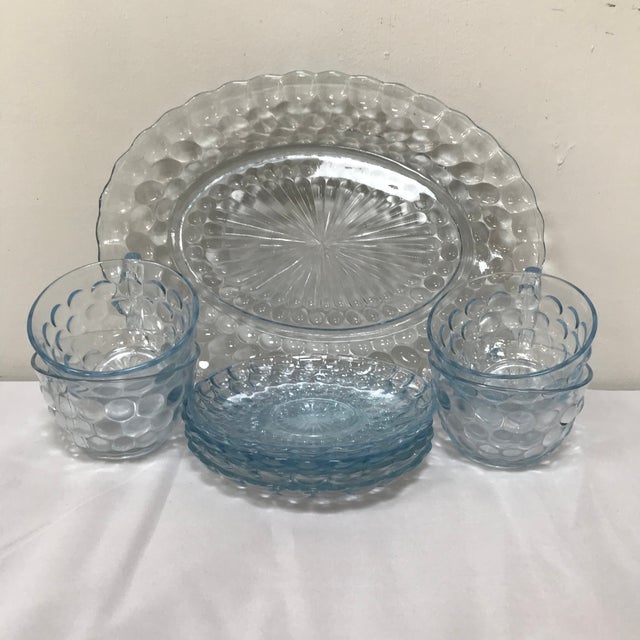 Glass Vintage Anchor Hocking Sapphire Blue Bubble Glass Dinnerware For Sale - Image 7 of 7