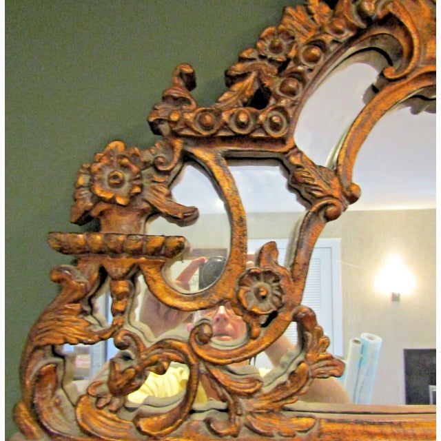 Antique Carved Large French Rococo Gold Wood Wall Mirror For Sale - Image 9 of 9