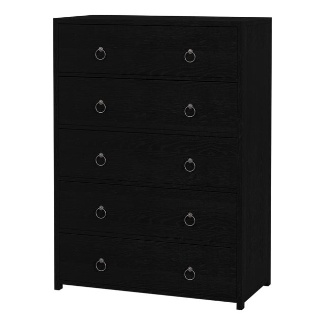 Lark 36 in. W Rectangular Wood 5 Drawer Dresser/Chest of Drawers, Washed Black For Sale