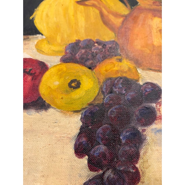 1980s Original Vintage Kitchen Fruit and Wine With Copper Kettle Still Life Painting – 14" X 18" Signed For Sale - Image 5 of 9