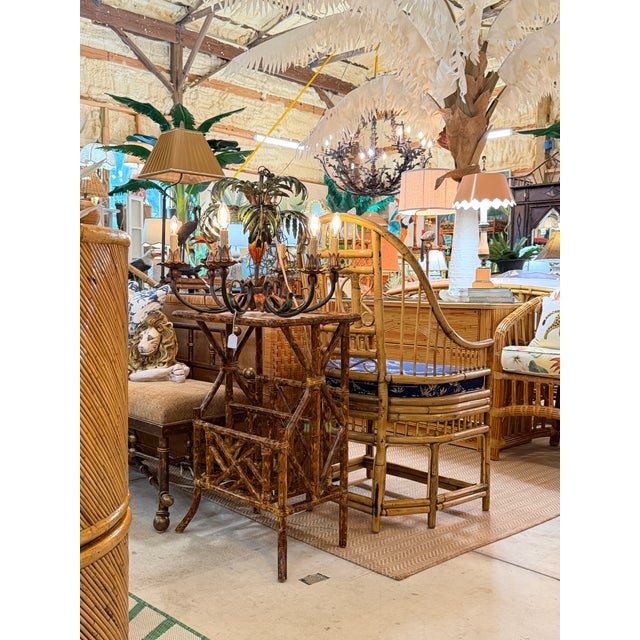 Vintage Faux Bamboo Rattan Side Table With Grasscloth Top For Sale - Image 12 of 12