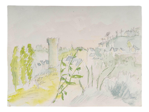 Evelyne Luez, Village, 1970s, Watercolour on Paper