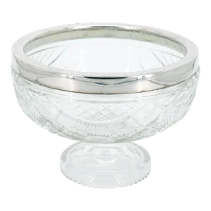 English Silver Plate Framed Top / Cut Glass Footed Serving Bowl