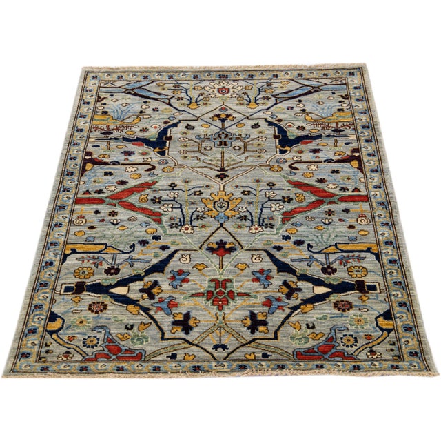 Modern Light Gray Modern Bidjar Style Handmade Designed Wool Rug For Sale - Image 3 of 6