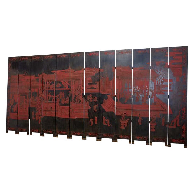 Chinese Export Twelve Panel Coromandel Style Screen For Sale