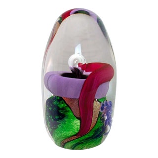 Late 20th Century Berry Davis Signed Contemporary Pink Purple Green Swirl Design Studio Art Glass For Sale