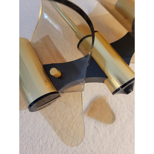 1970s French Space Age Amber Glass & Brass Chandelier Set by Michel Dumas - a Pair For Sale - Image 15 of 15
