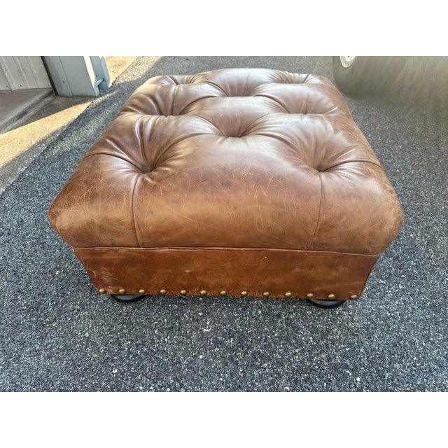 English Vintage Chesterfield Leather Tufted Ottoman by Ralph Lauren For Sale - Image 3 of 3